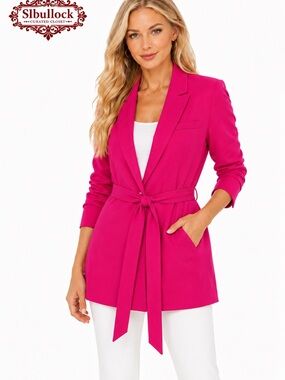 Scoop Hot Pink Linen Blend Belted Blazer Jacket Medium 8/10 NWOT Barbiecore Chic